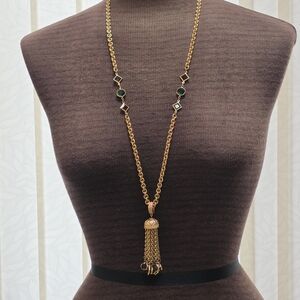 Vintage Swarovski Gold Necklace with Chain Tassel and Multi Color Jewel Tones